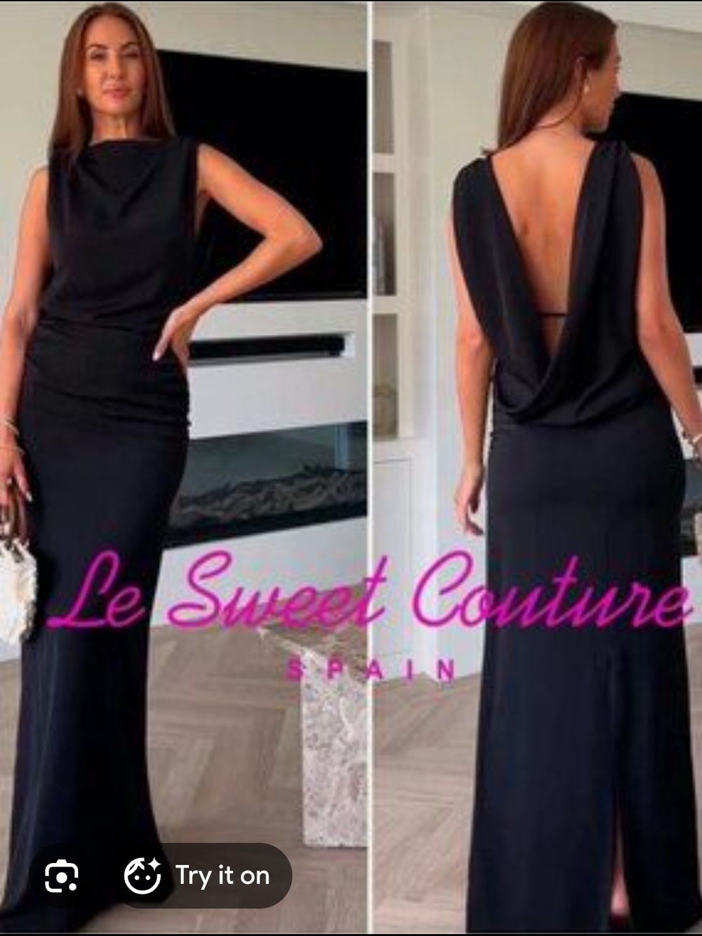 Zara Black Backless Draped Evening Gown